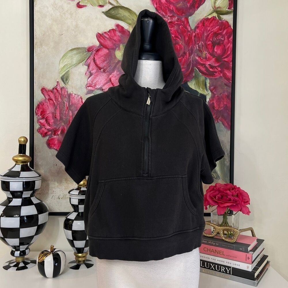 Anna & Ava Active Women's Short Sleeve Half Zip Fleece Hoodie Black One Size